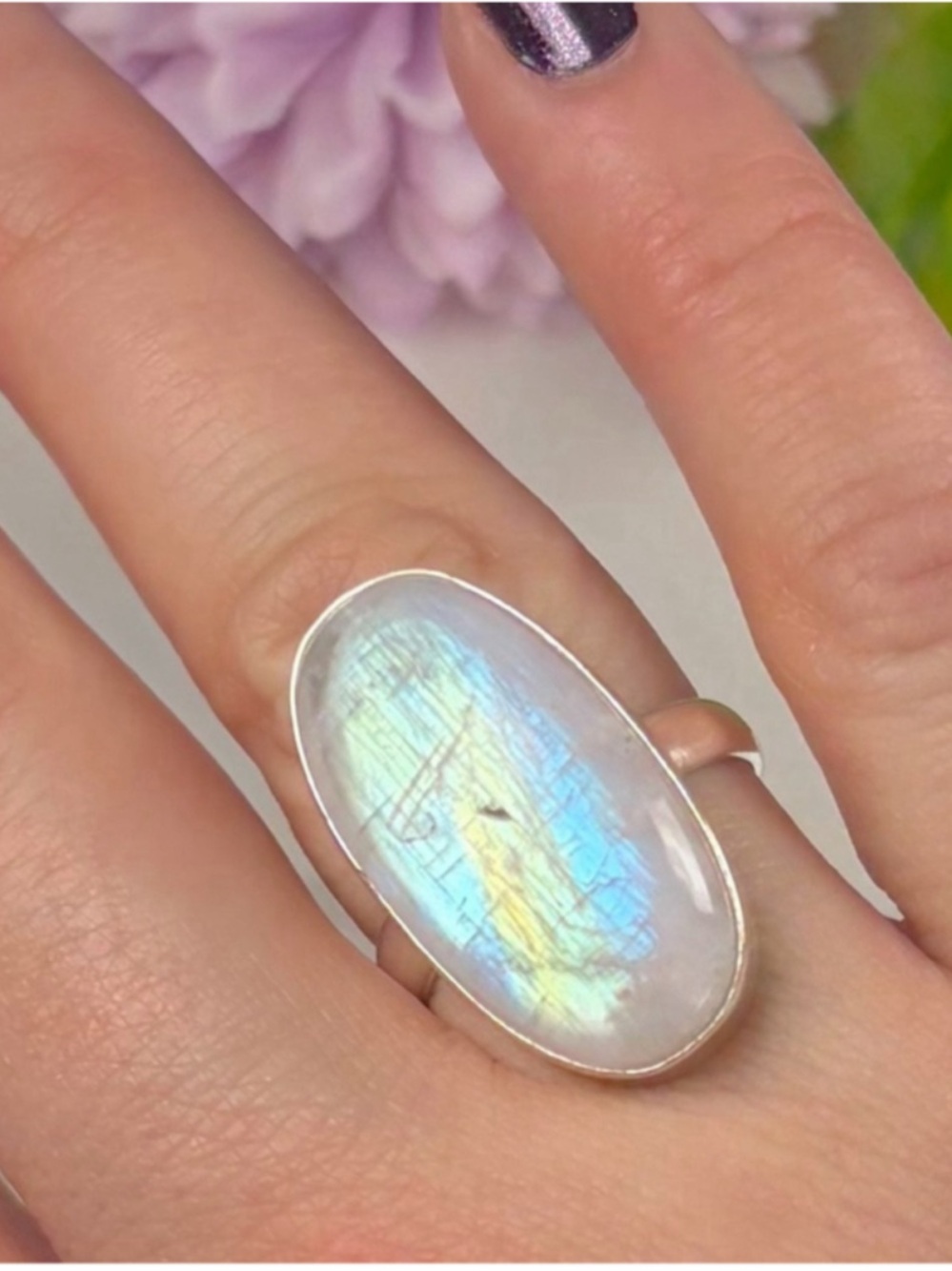 Sterling Silver 925 Rainbow Moonstone Ring Size 8 1/2 8.5 Handmade New Colorful
